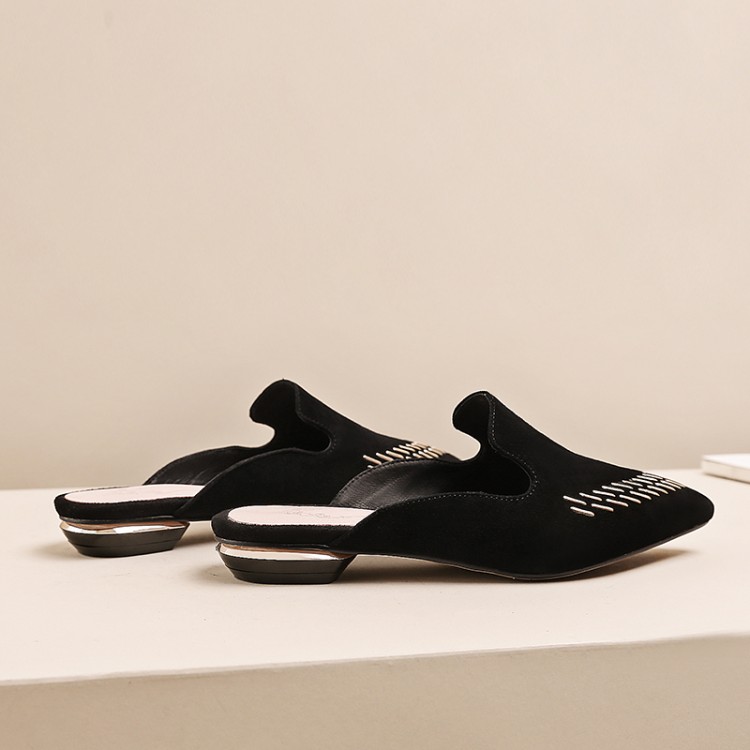 Women's Closed Toe Flat Slippers with Rhinestone Embroidery