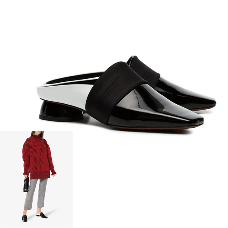 20181224544458007_750.jpg Minimalist Low Heel Mule Slippers with Patent Leather Upper