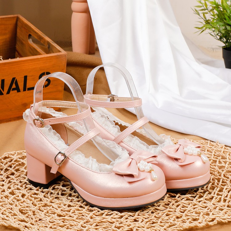 20210125583797013_750.jpg Lolita Style Flat Shoes with Ribbon and Beads - Light Green, White, Pink