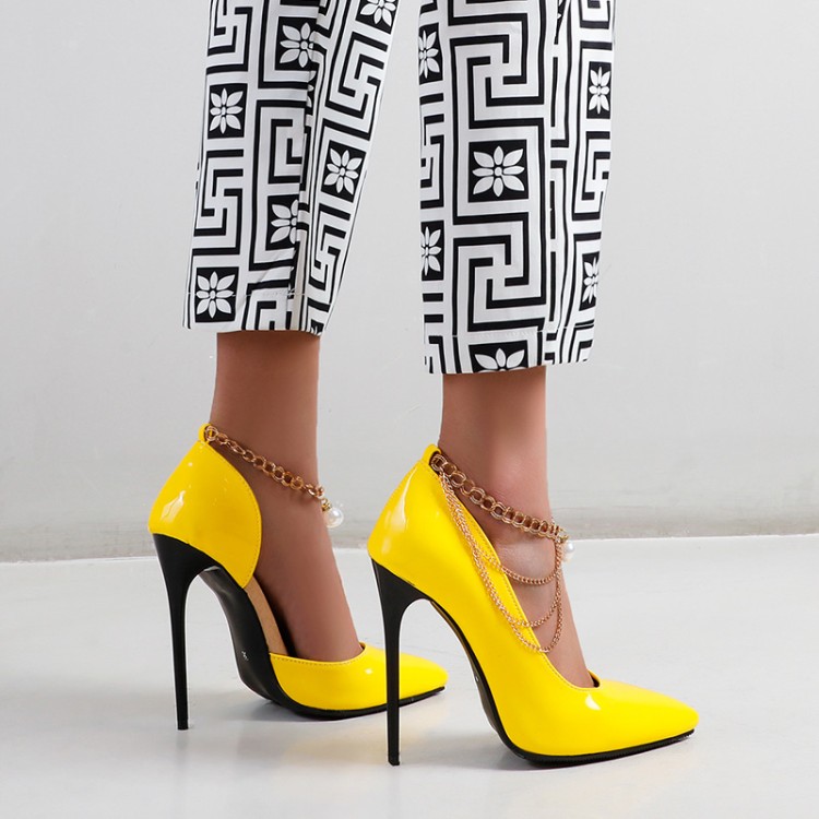 20210125754778005_750.jpg Women's Patent Leather High Heel Pointed Toe Pumps with Metal Studs