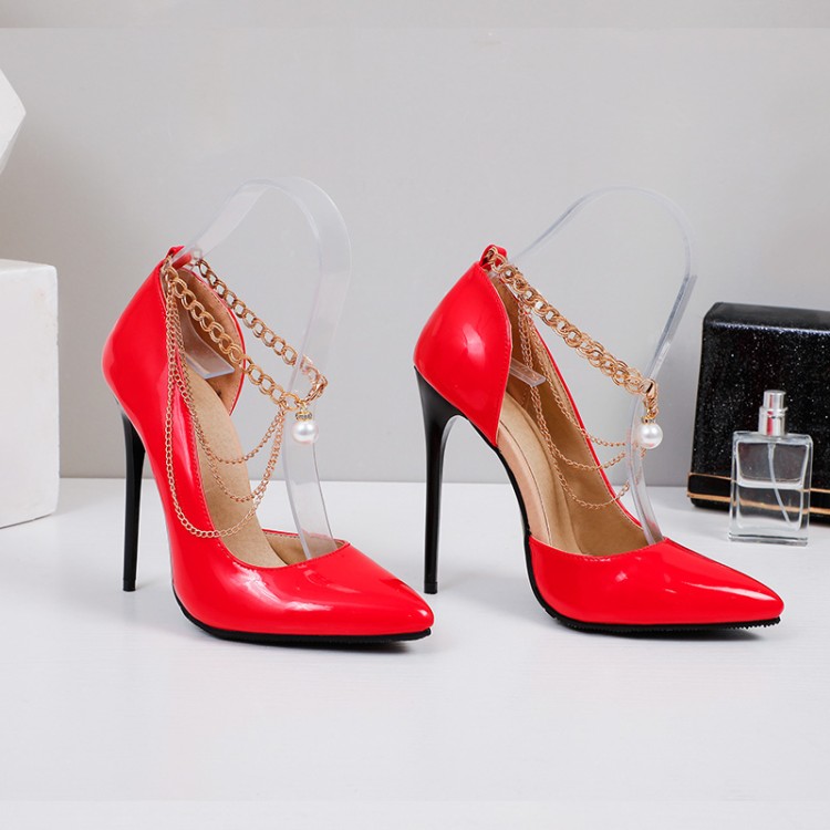 20210125754778035_750.jpg Women's Patent Leather High Heel Pointed Toe Pumps with Metal Studs
