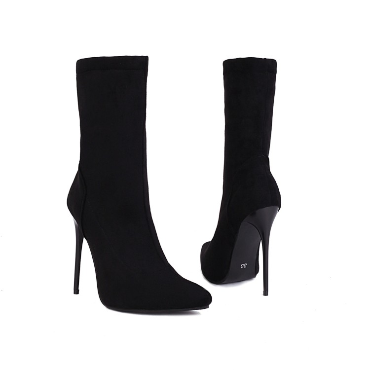 Women's Suede Pointed Toe Stiletto High Heel Ankle Boots