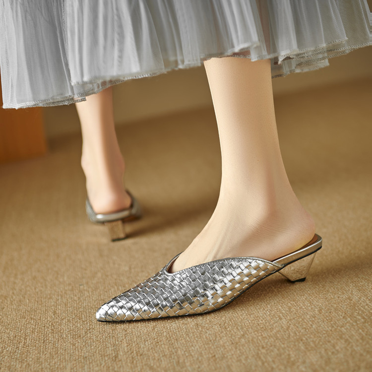Women's Closed Toe Slippers with Metal Decoration and Mesh Detail