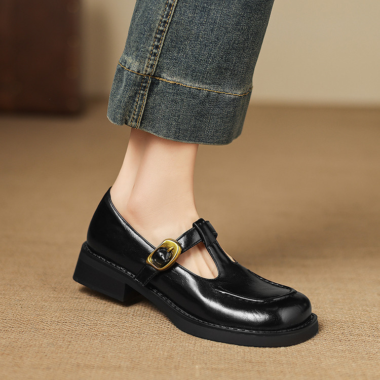 Deep Mouth Flat Shoes for Women - Microfiber Chunky Mid Heel Round Toe - Style a.html