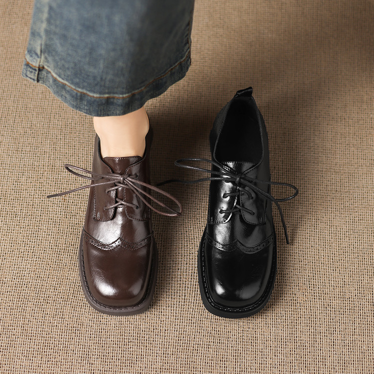 Deep Mouth Flat Shoes for Women - Microfiber Upper Mid Chunky Heel Round Toe - Style q.html