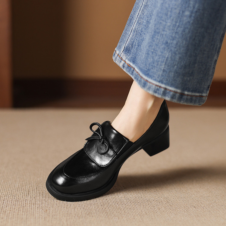 Deep Mouth Flat Shoes for Women - Microfiber Upper Mid Chunky Heel Round Toe - Style c.html