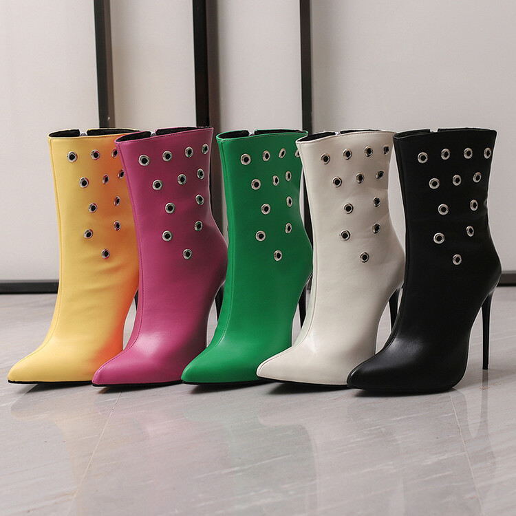 Women's Fashion Ankle Boots with Metal Studs and Side Zipper