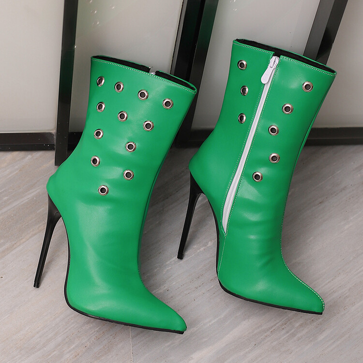 Women's Fashion Ankle Boots with Metal Studs and Side Zipper